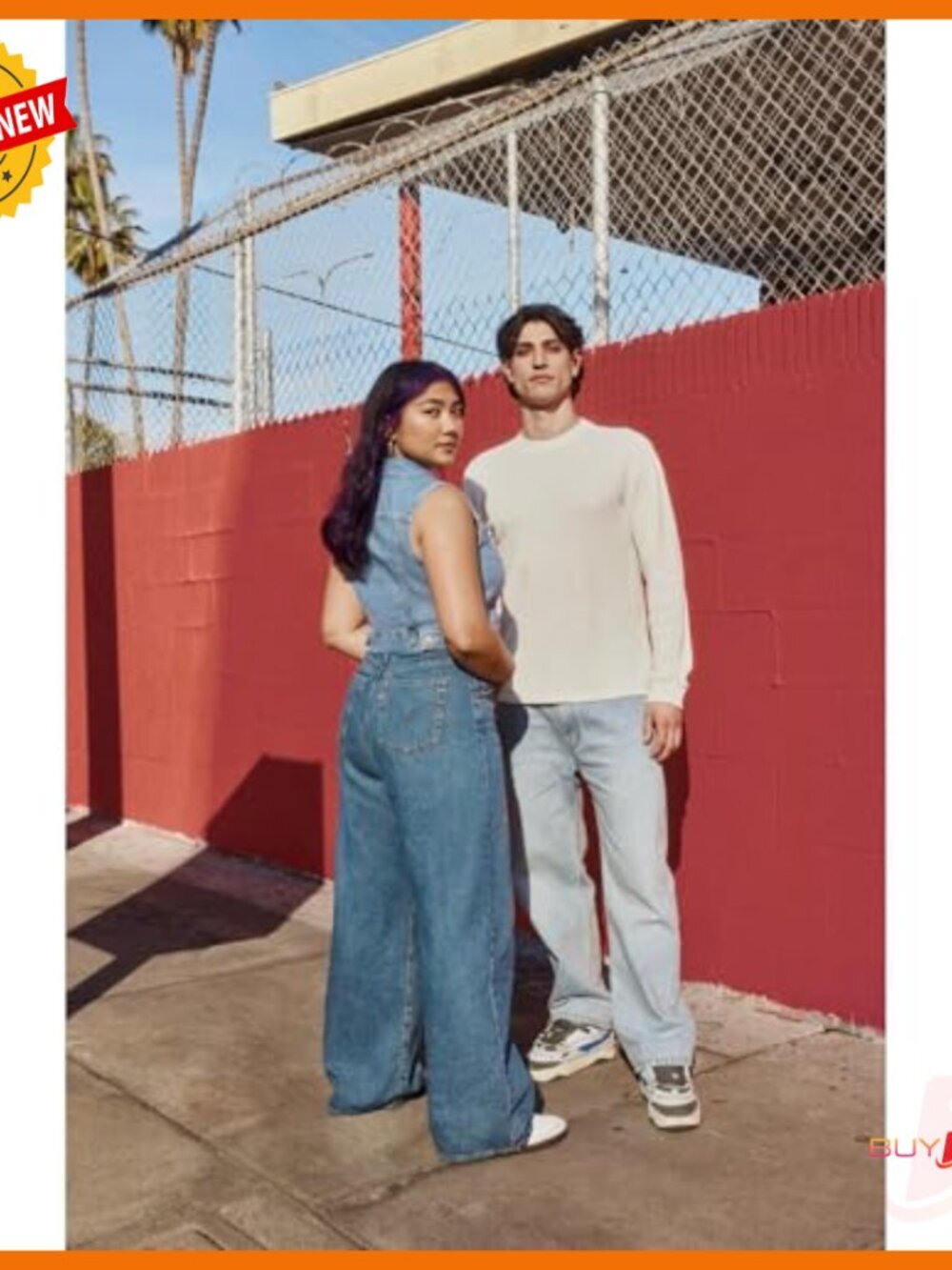 High Rise Baggy Jeans with Cinch Back Adjusters, Straight Leg Fit - Picture 3 of 5